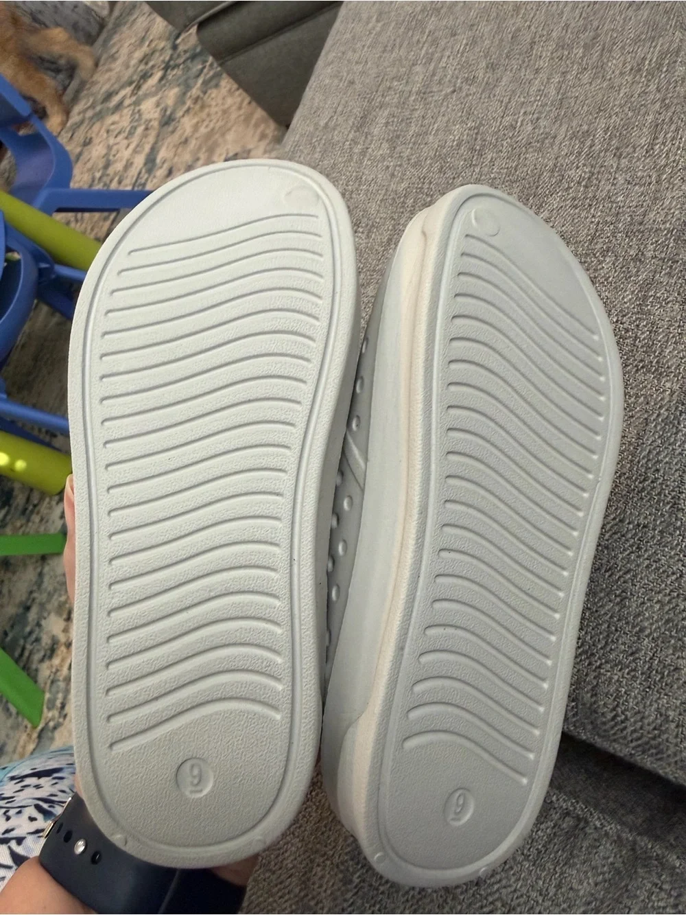 Carter's Gray Slip-On Kids Water Shoes with Blue Surf Charms Size 9 Like New